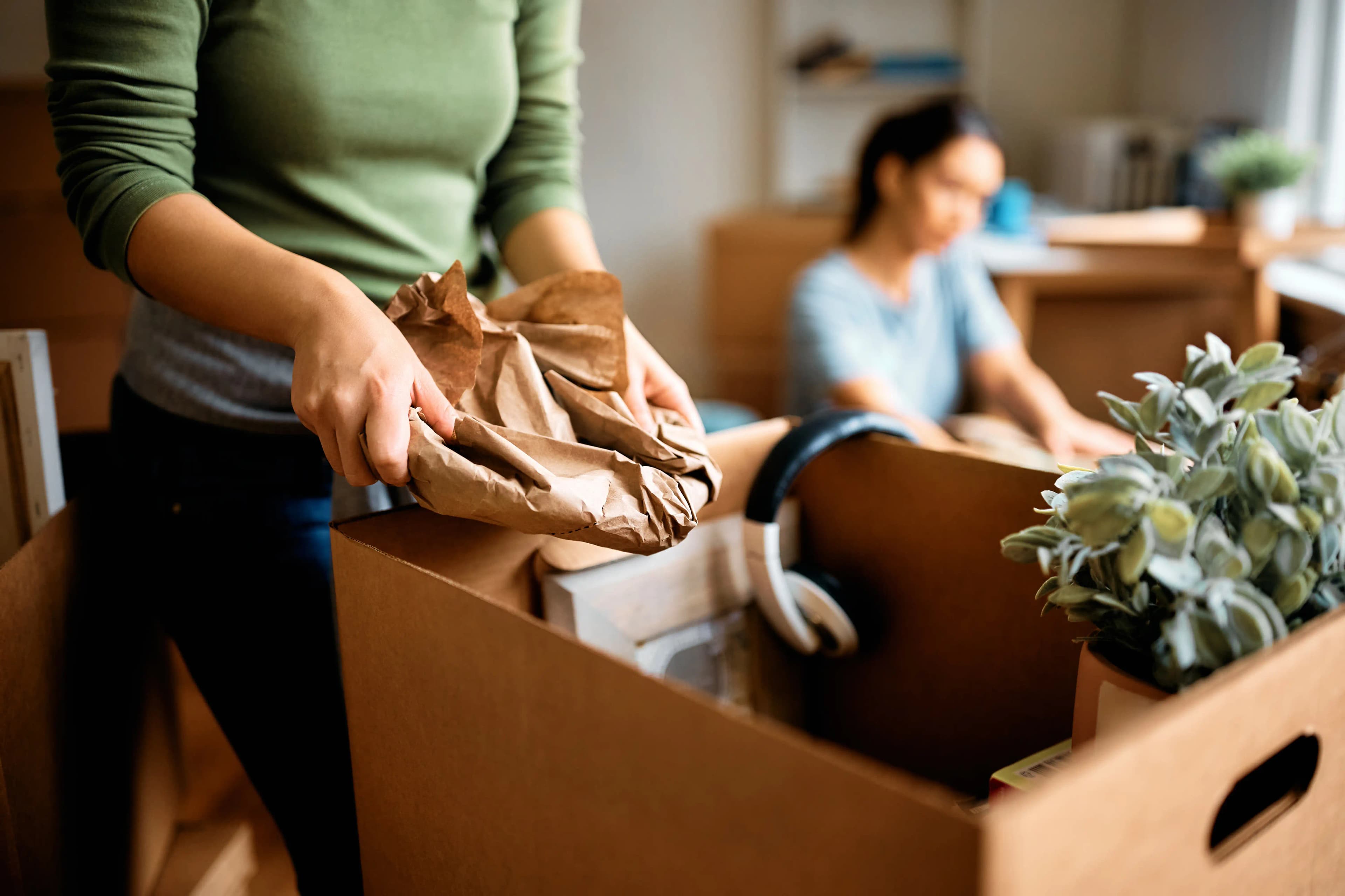Unpacking boxes in a new home