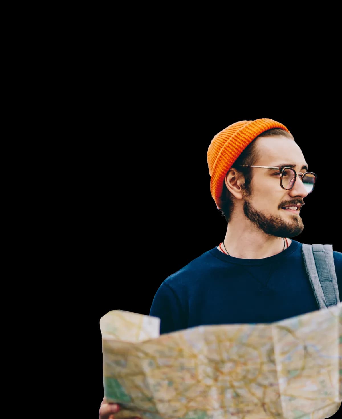 Man with a map looking into the distance