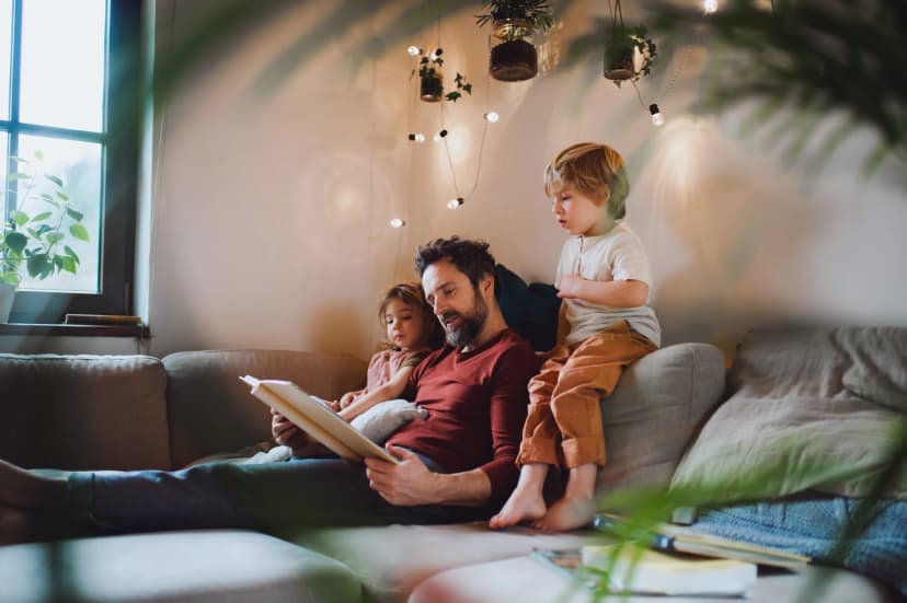 Father with children in family home